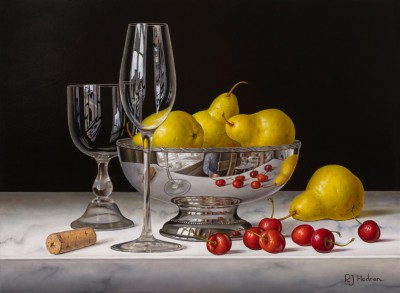 Silver Bowl with Pears and Cherries