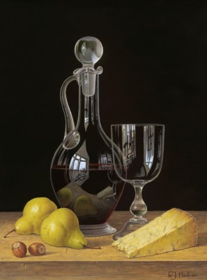 ROY HODRIEN - decanter of red wine with pears