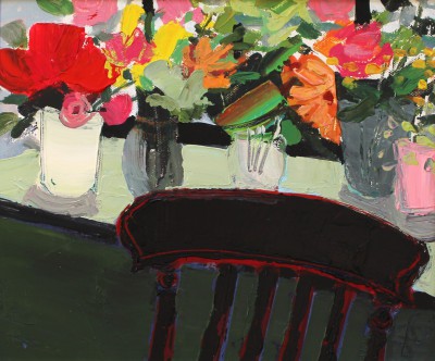 Sarah Carvell - Black Chair, Flowers