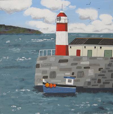 SOPHIE HARDING - lighthouse, blue  boat and seagull