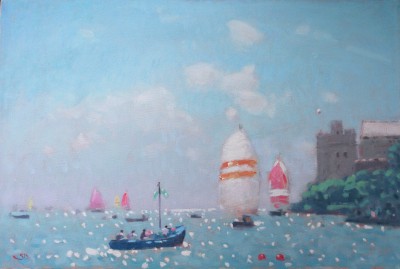 STEPHEN BROWN RBA - blue boat and spinnakers, dartmouth