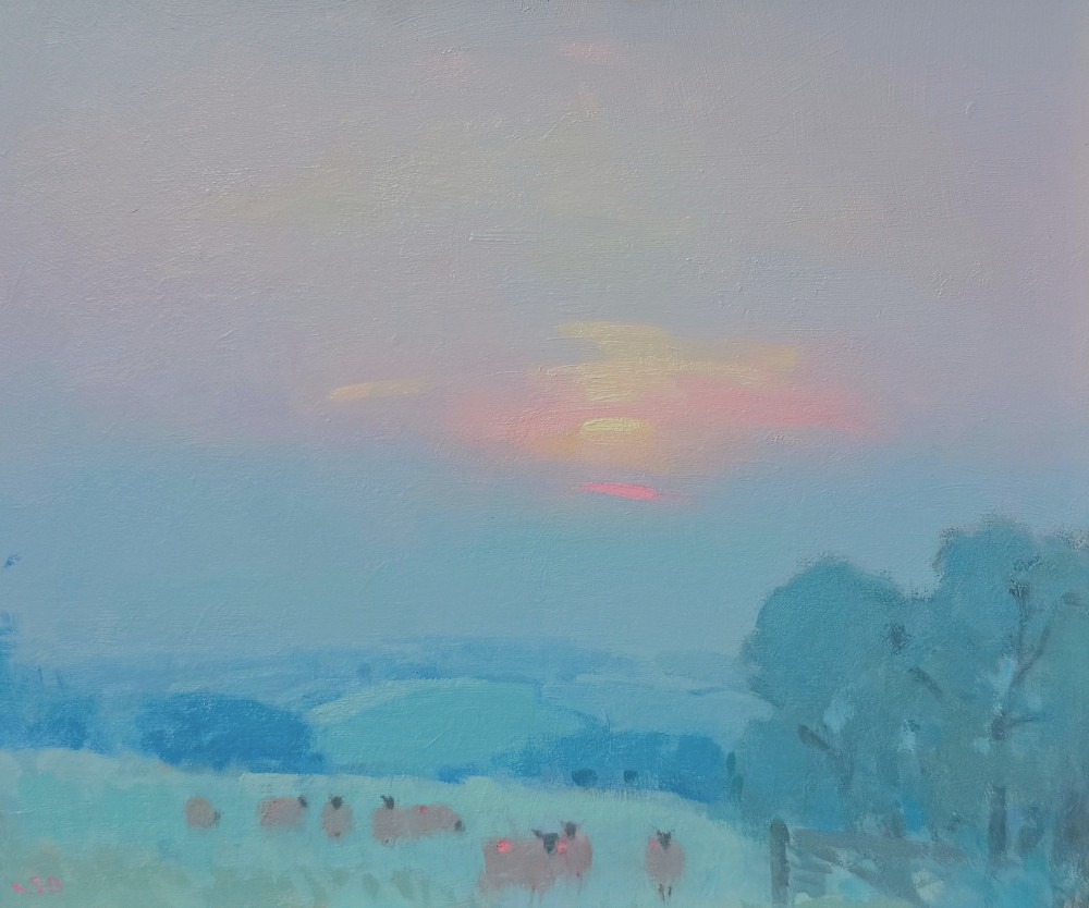 British Artist Stephen Brown - Sheep and Sunset