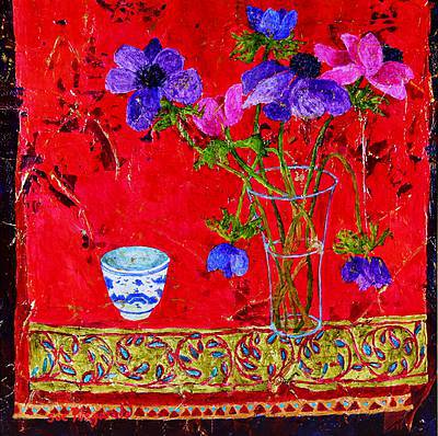 Sue Fitzgerald - Anemones and Embroidered Silk