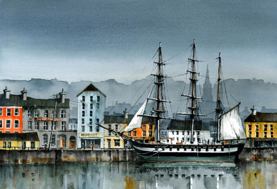 British Print Artist VAL BYRNE - Dunbrody Tall Ship, New Ross
