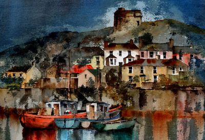 British Print Artist VAL BYRNE - Martello Tower above Howth Harbour