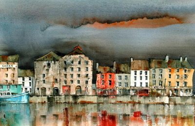 British Print Artist VAL BYRNE - New Ross Quays, Wexford