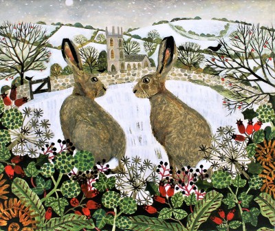 VANESSA BOWMAN - hares and moonlit snow