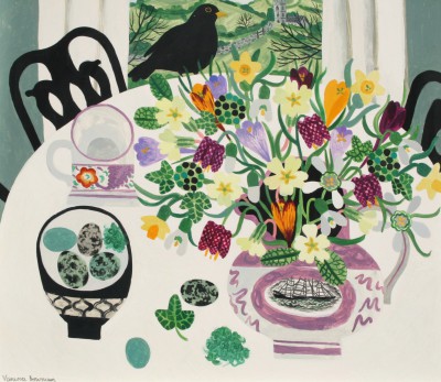 VANESSA BOWMAN - blackbird and spring flowers