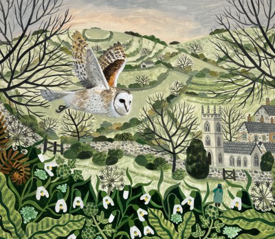 VANESSA BOWMAN - barn owl and snow drops