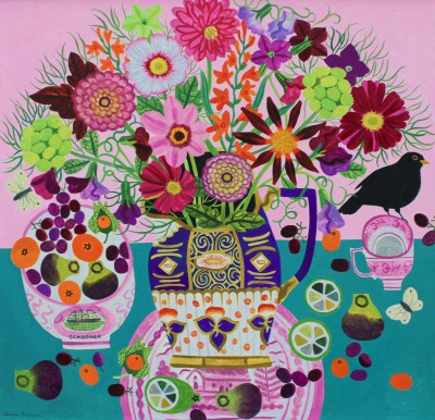 Blackbird, Figs and Summer Flowers