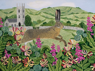 VANESSA BOWMAN - leaping hare and foxgloves