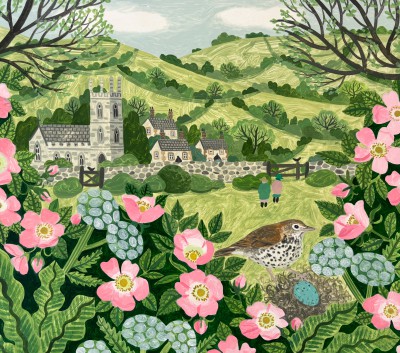 VANESSA BOWMAN - song thrush and dog roses