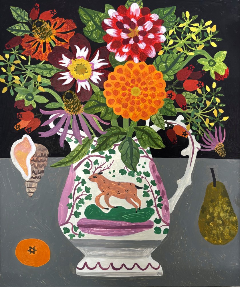 Pear and Dahlias