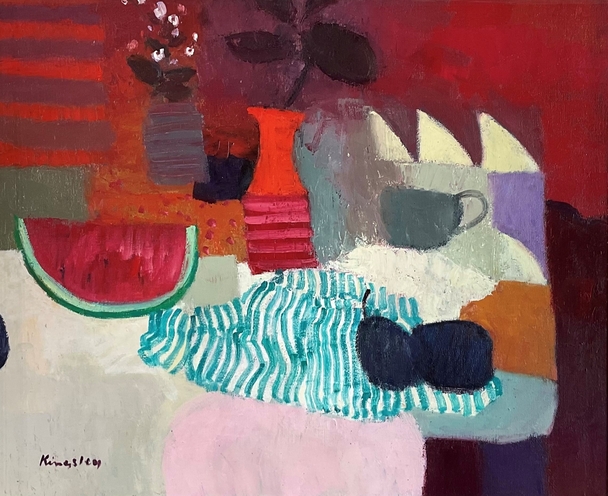 JOHN KINGSLEY - still life on patterned cloth