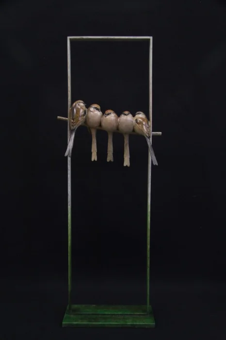 British Sculptor Adam Binder - Long Tailed Tits in a Frame (Edition 4/12)