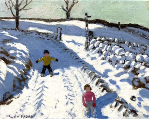 Two Children, Snowy Morning, Idridgehay, Derbyshire