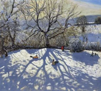 British Print Artist ANDREW MACARA - Tree and Tobbogans