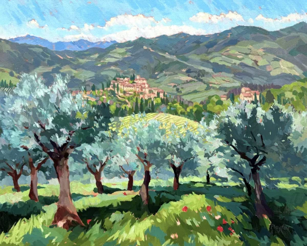British Artist ANNABEL PLAYFAIR - Olive Groves above Montefioralle
