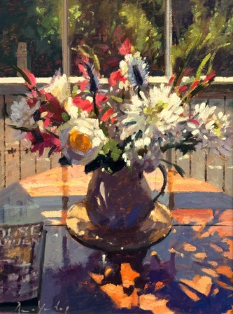 Flowers on Mahogany