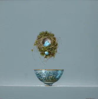 Song Thrush Nest and Chinese Bowl