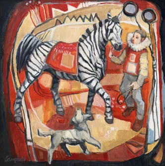 Scottish Artist CATRIONA CAMPBELL - Striped Horse, Clown and Dog