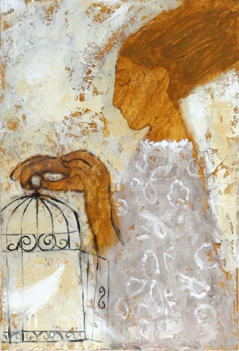 British Artist HELEN TABOR - Girl with a Bird