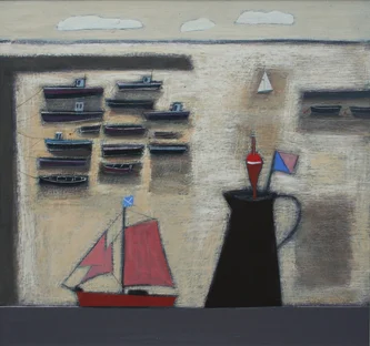 Scottish Artist JOCK MACINNES - Toy Yacht on a Window Sill