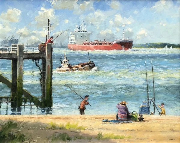 John Lines - British Artist - Calshot Fishers