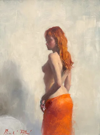 Standing Nude with Tangerine Silk