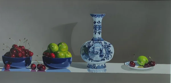 British Artist ROB WALKER - Delft Vase with Limes and Cherries