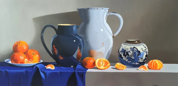 British Artist ROB WALKER - Two Jugs with Clementines in an Oriental Bowl