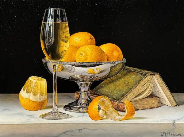 British Artist ROY HODRIEN - White Wine, Lemons and Books