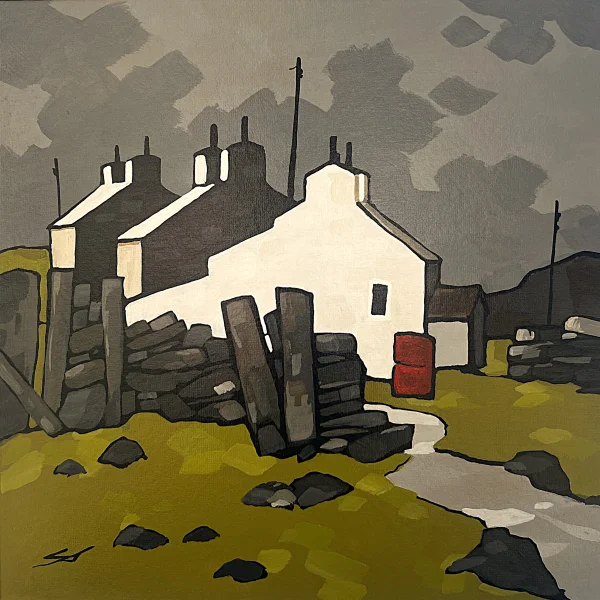 British Artist STEPHEN JOHN OWEN - Cottages with Red Water Butt