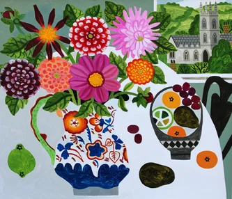 Dahlias in Serpent Jug