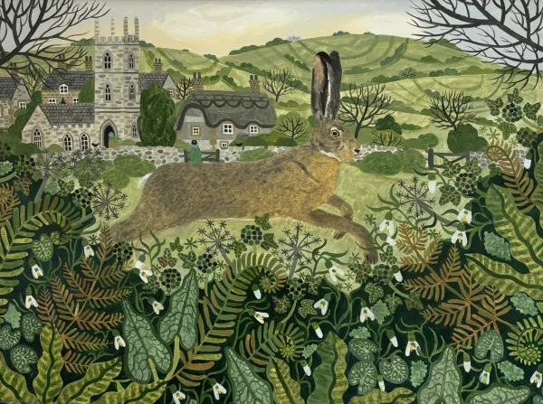 British Artist VANESSA BOWMAN - Hare and Snowdrops