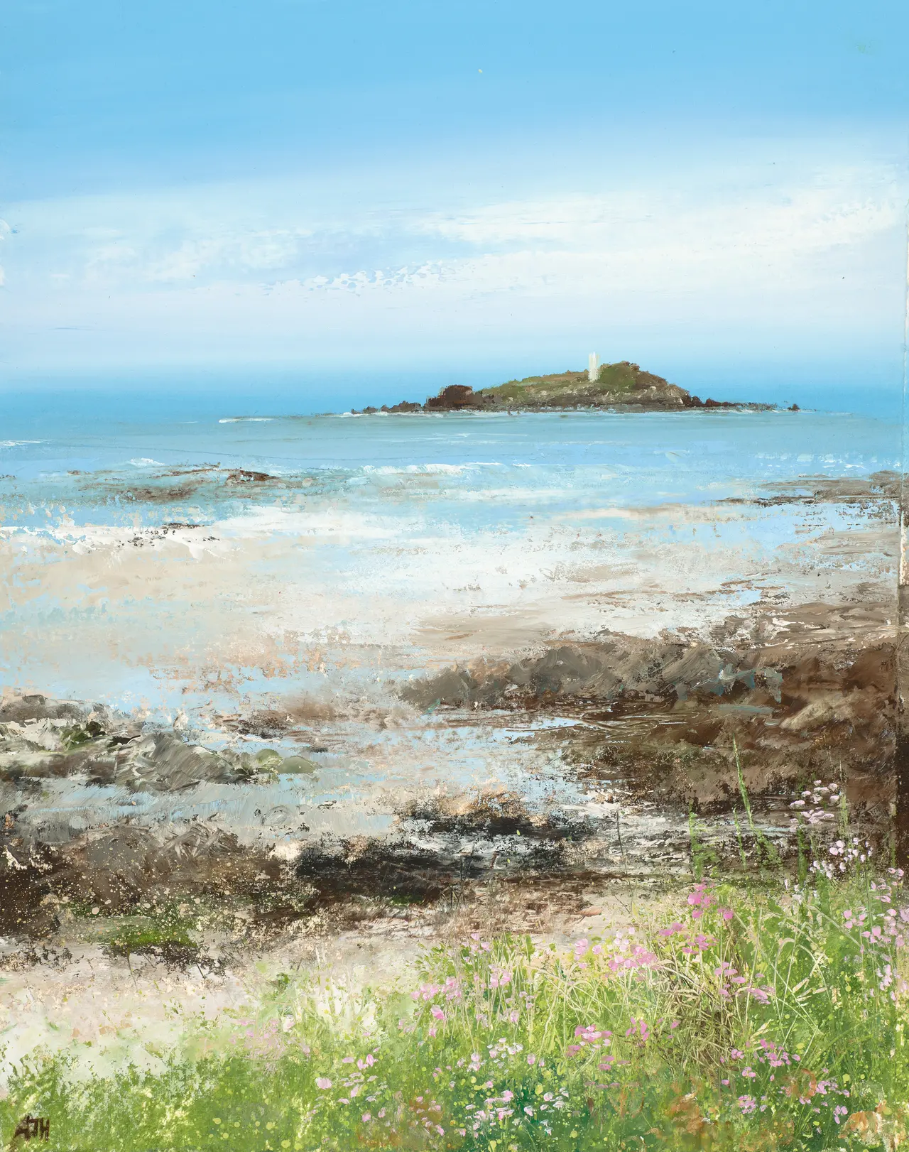 Amanda Hoskin - sea pinks at godrevy lighthouse