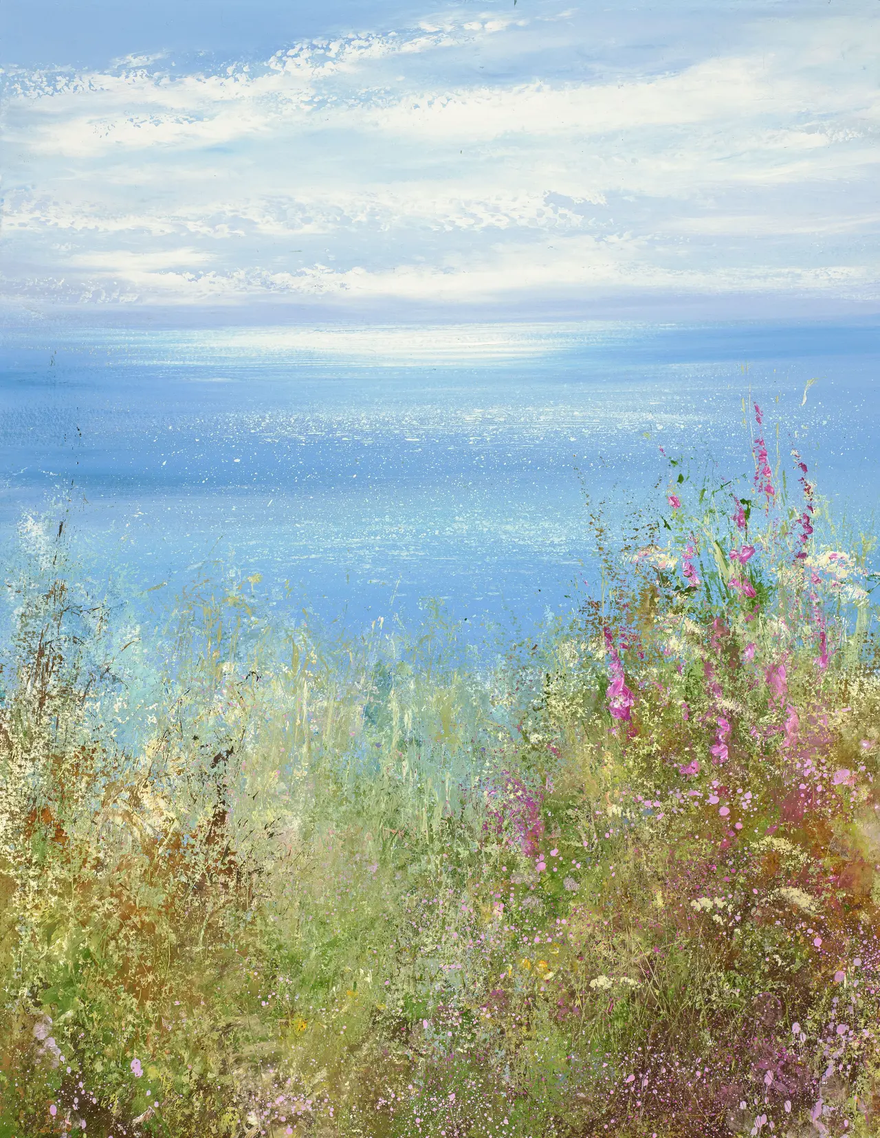 Amanda Hoskin - sea pinks on the coastal path, gwithian