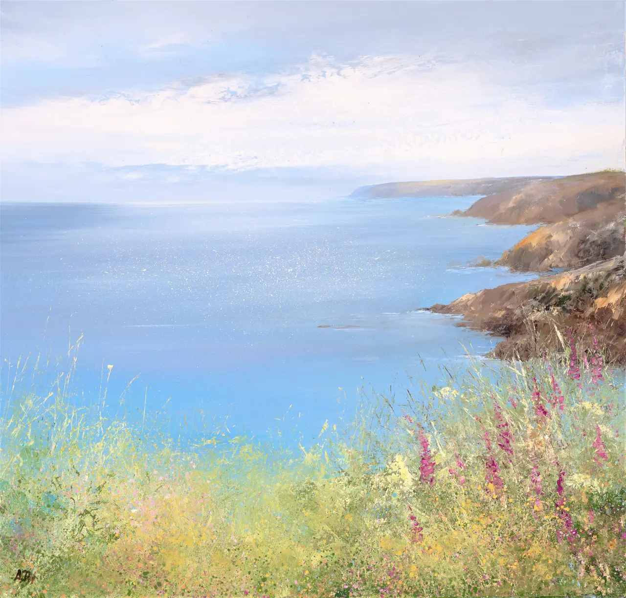 Amanda Hoskin - foxgloves watch over the bay, fowey