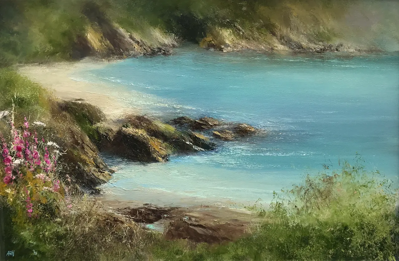 Amanda Hoskin - a quiet cove at polridmouth, fowey
