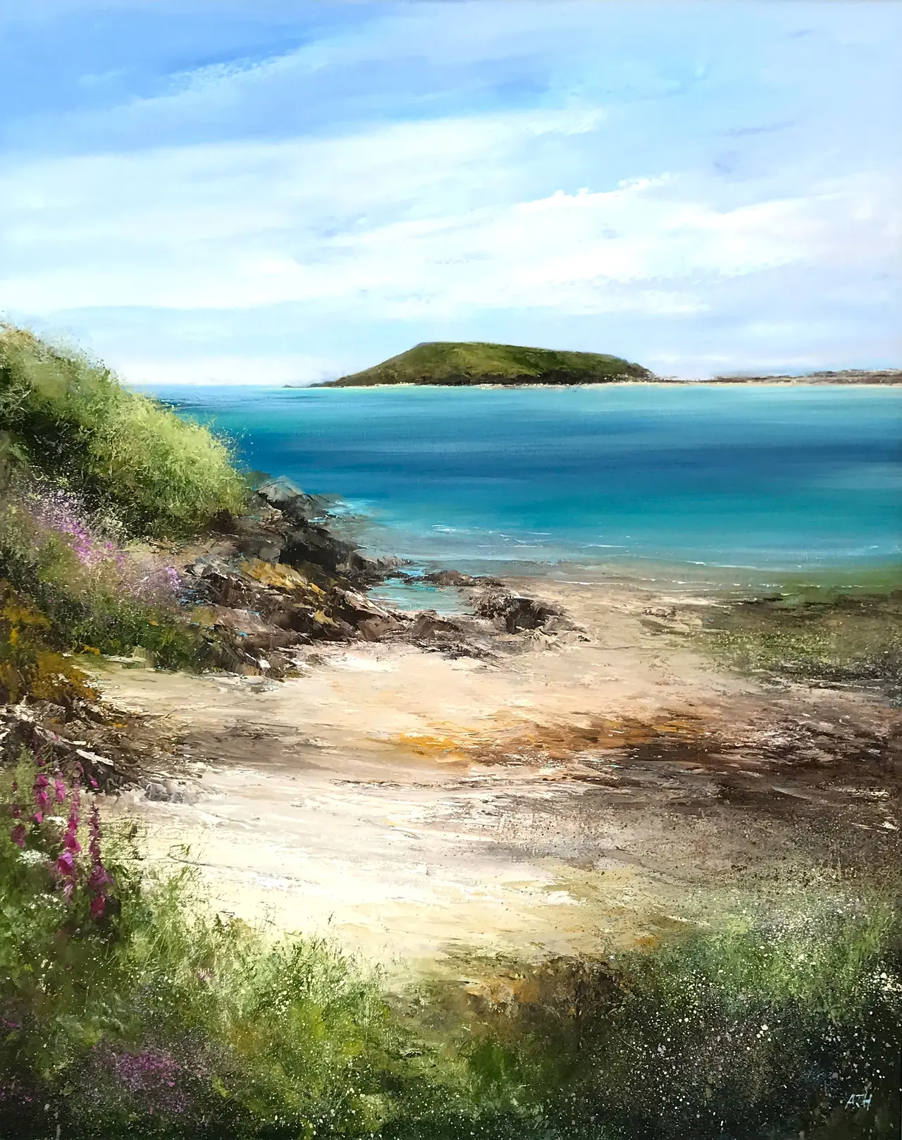 Amanda Hoskin - foxgloves on the path down to the beach, tresco