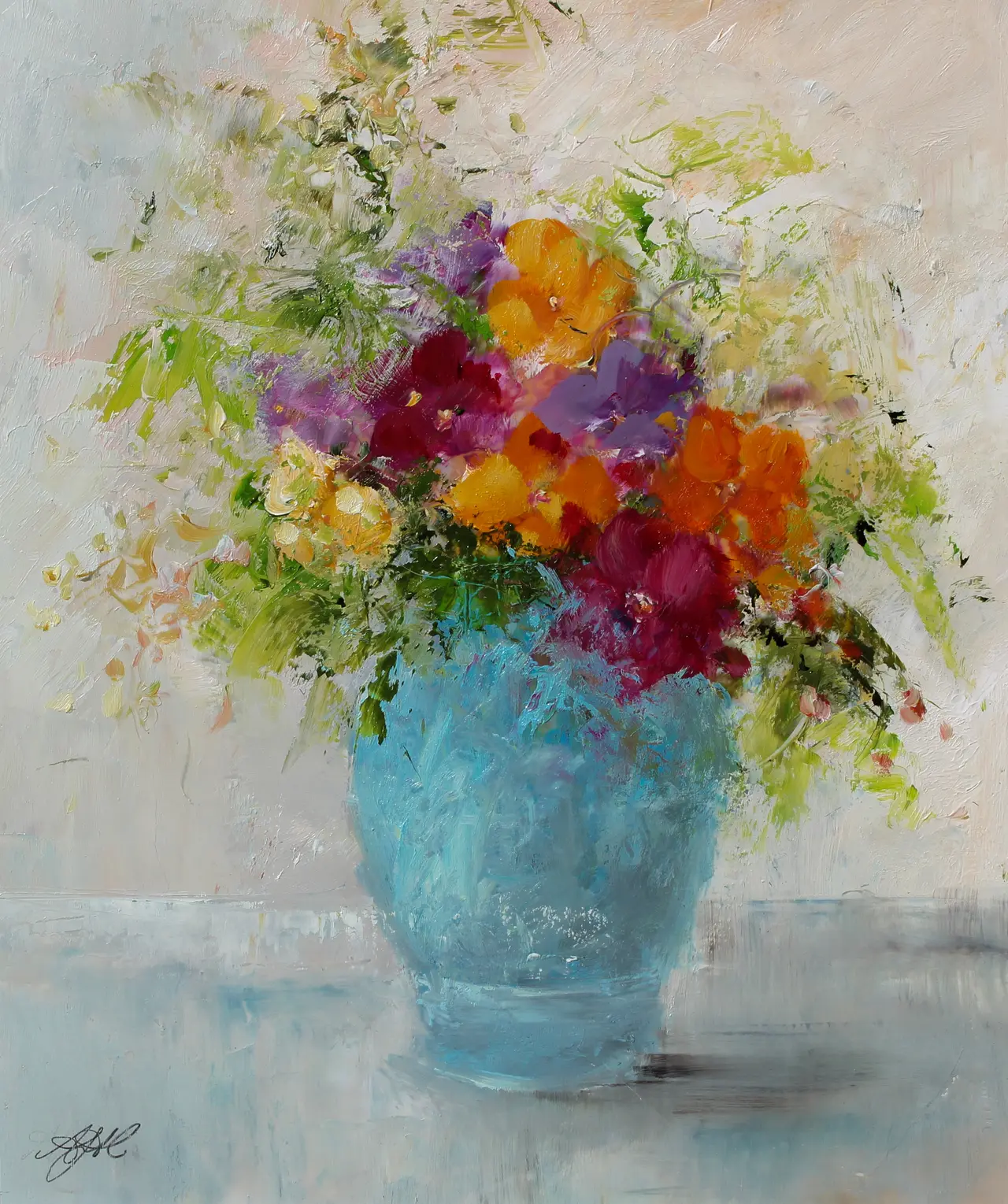 Amanda Hoskin - pansies and a vintage vase