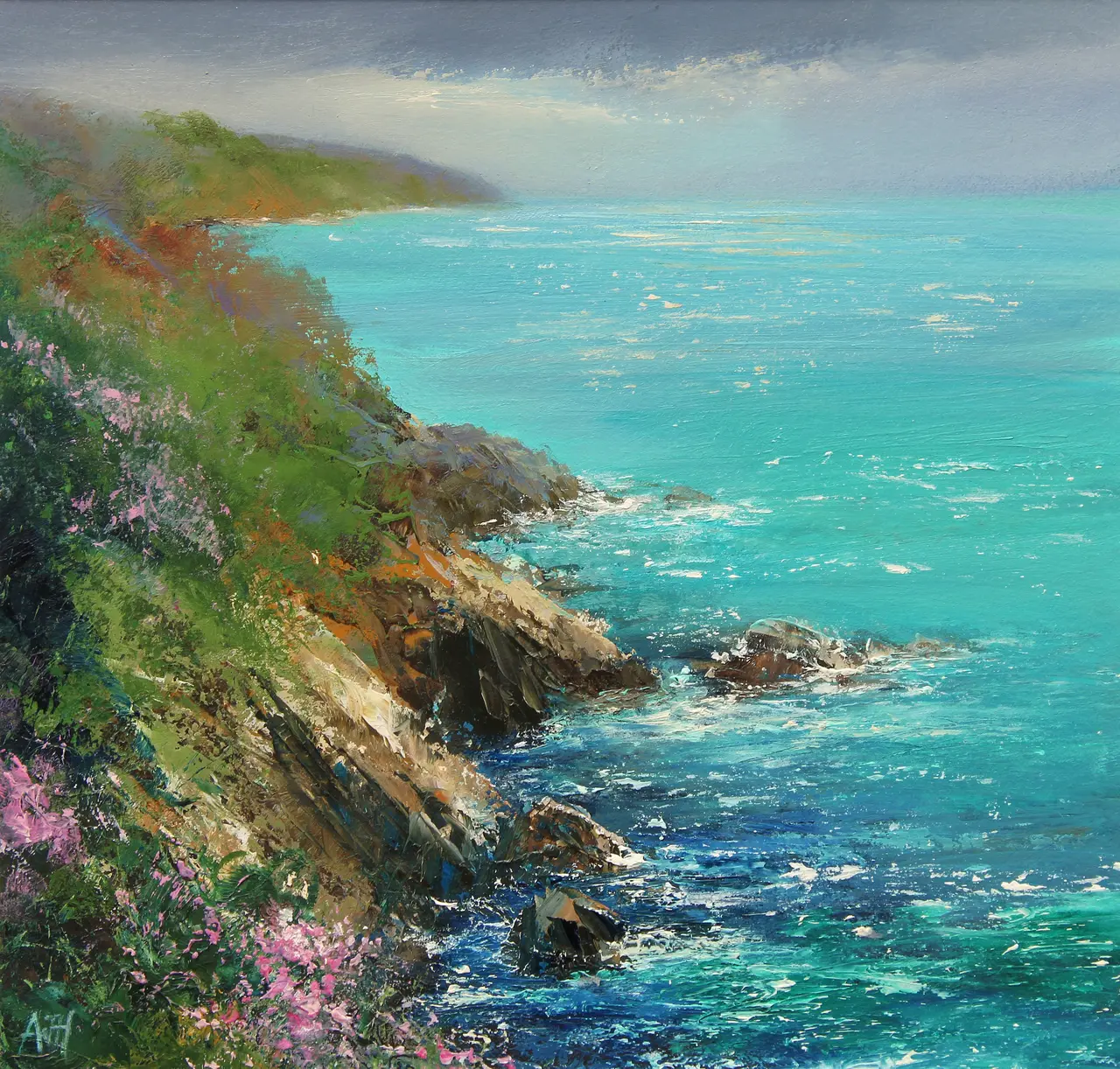 Amanda Hoskin - seapinks on the cliff tops heading to dartmouth