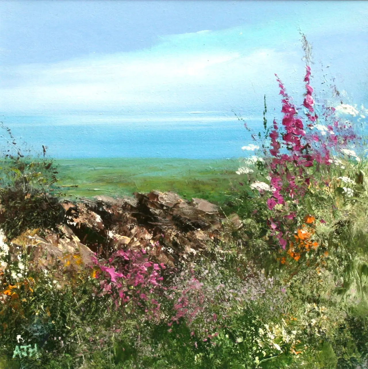 Amanda Hoskin - foxgloves watch over the bay, cornwall