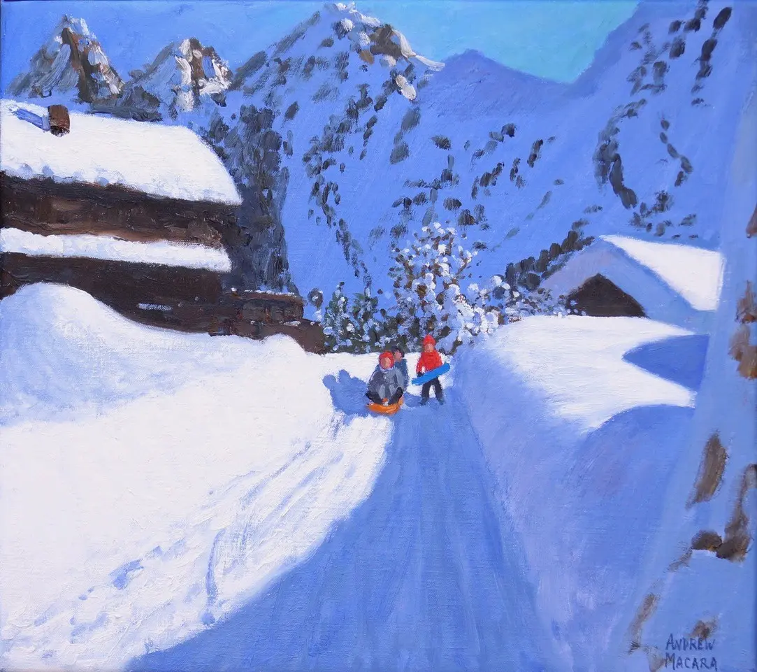 Andrew Macara - three tobogganers, la clusaz