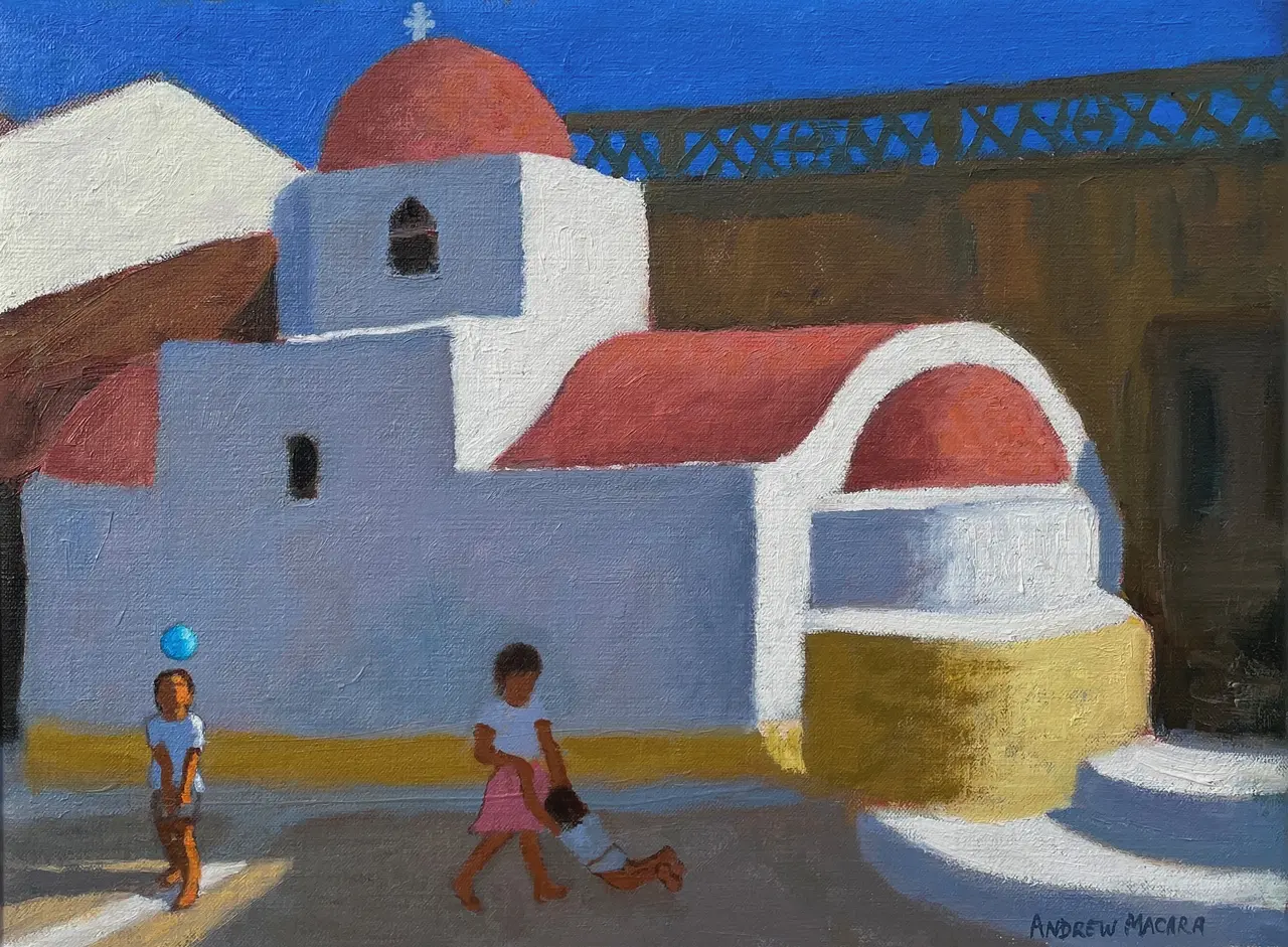 Andrew Macara - playing by the church