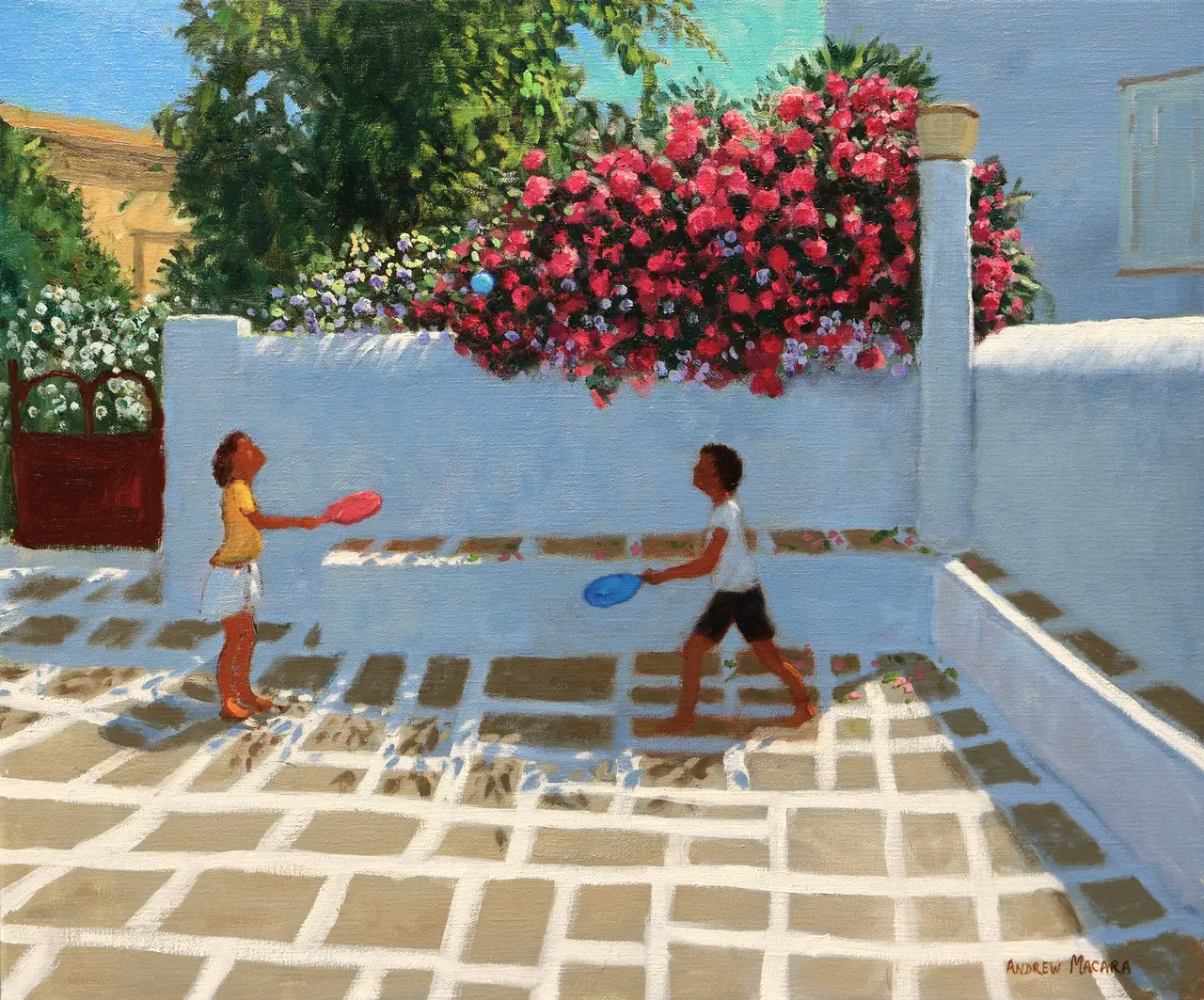 Andrew Macara - bat, ball and bougainvillea, milos