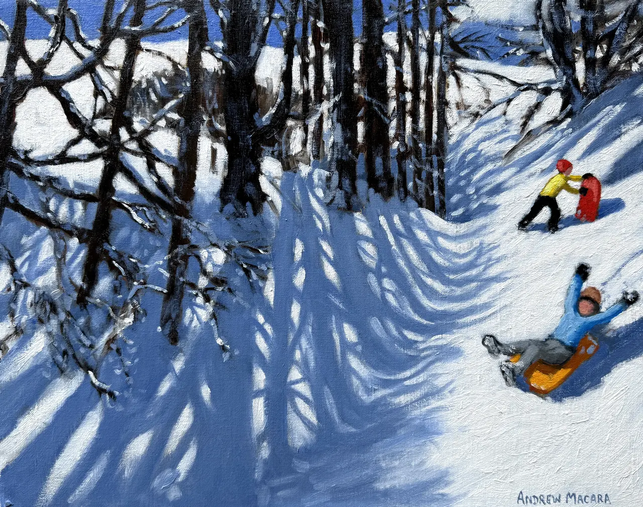 Andrew Macara - red and yellow sledges, verbier, switzerland