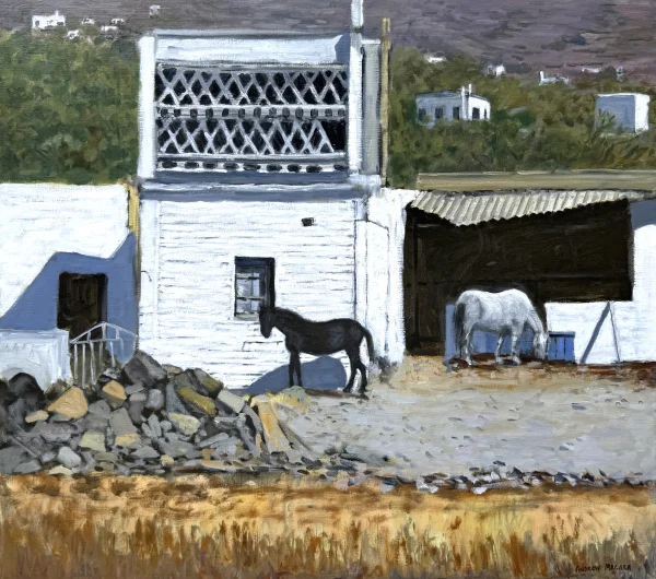 Andrew Macara - black and white horses, naxos, greek islands
