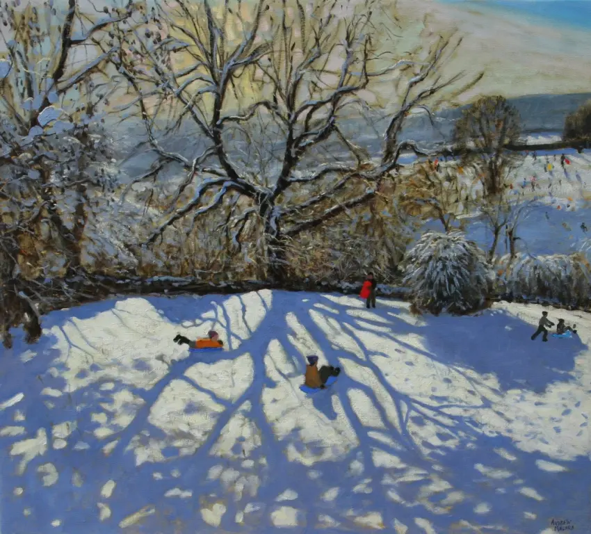 Andrew Macara - large tree and tobogganers, youlgreave