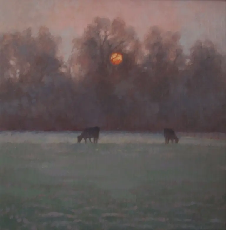 Ann Heat - two black cows in the morning